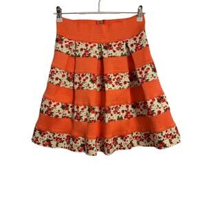 Miami Women's L Flowy Floral BOHO Fairy Cotagecore Orange White A-Line Skirt